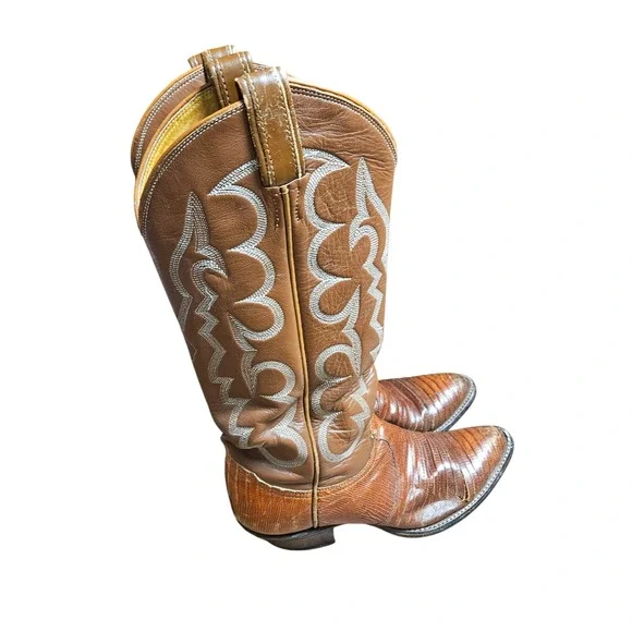 Tony Lama Lizard Exotic Teju Leather Western Boots Men's 5.5 B Cowboy J 4124 - Picture 8 of 12